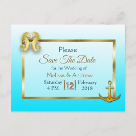 Aqua Blue und Gold Save the Date Postkarten