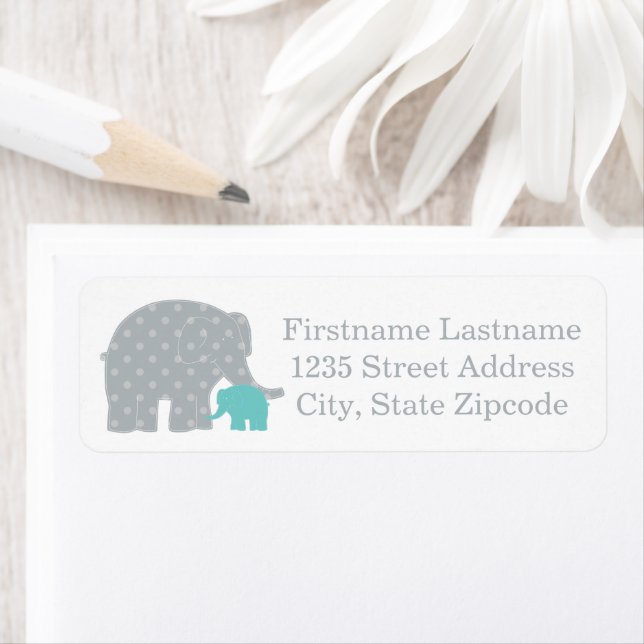 Aqua Blue und Gray Elephants | RÜCKSENDEADRESSE (Insitu)