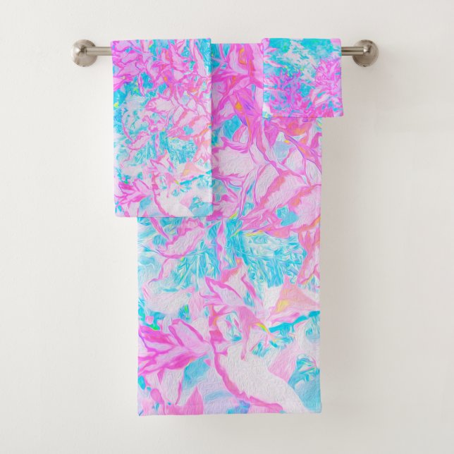 Aqua Blue und Hot Pink Hydrangea Landschaft Badhandtuch Set (Insitu)
