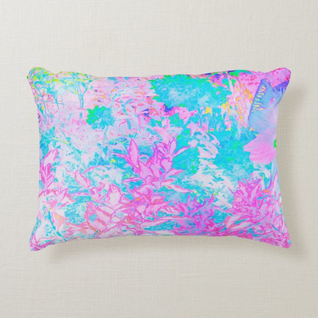 Aqua Blue und Hot Pink Hydrangea Landschaft Dekokissen (Vorderseite)