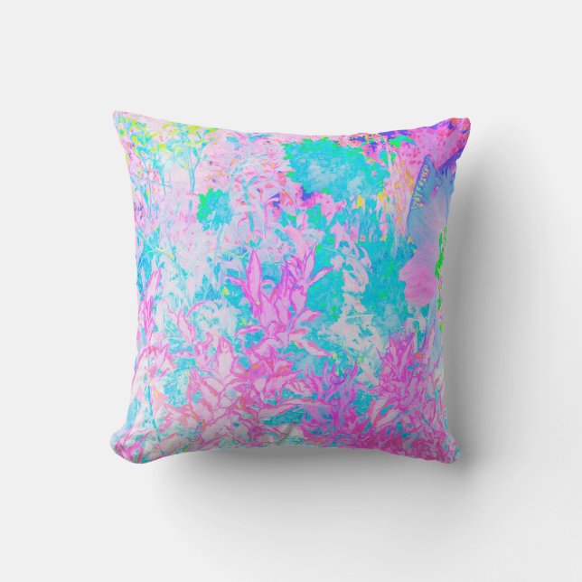 Aqua Blue und Hot Pink Hydrangea Landschaft Kissen (Vorderseite)