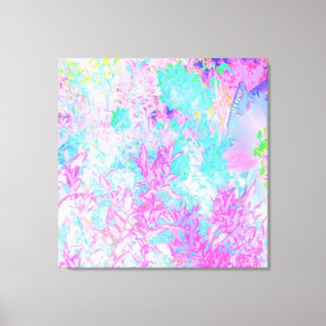 Aqua Blue und Hot Pink Hydrangea Landschaft Leinwanddruck (Vorderseite)