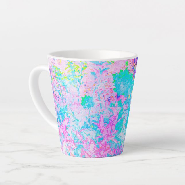 Aqua Blue und Hot Pink Hydrangea Landschaft Milchtasse (Linke Ecke)
