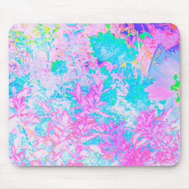 Aqua Blue und Hot Pink Hydrangea Landschaft Mousepad (Vorne)