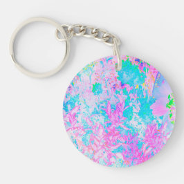 Aqua Blue und Hot Pink Hydrangea Landschaft Schlüsselanhänger