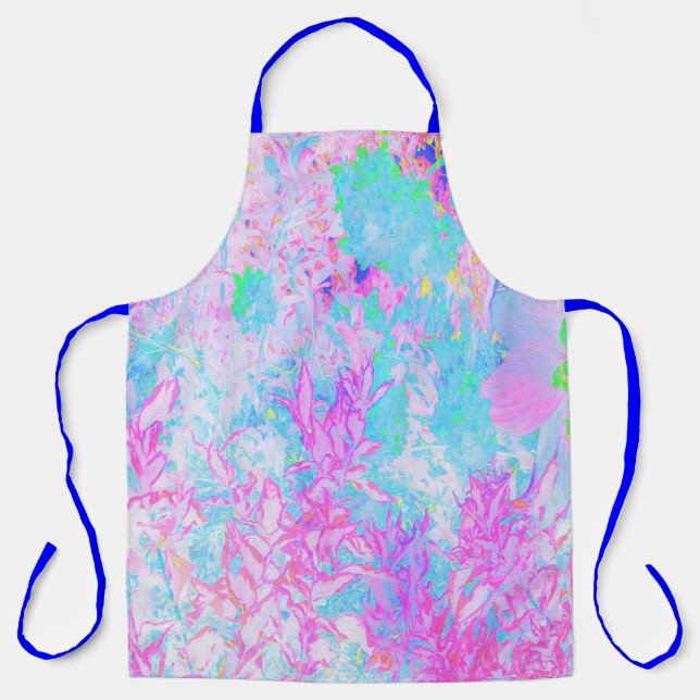 Aqua Blue und Hot Pink Hydrangea Landschaft Schürze (Vorderseite)