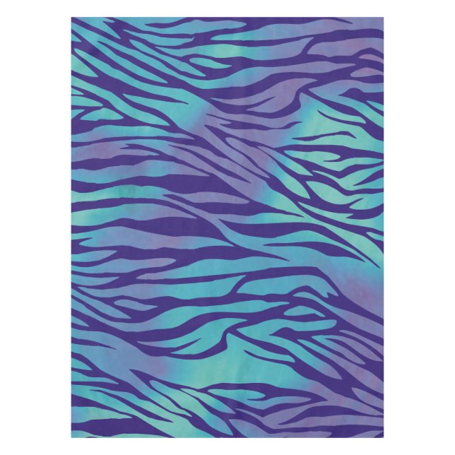 Aqua Blue und Lila Zebrastreifen Tischdecke (Vorderseite)