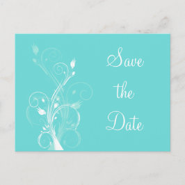 Aqua Blue und White Floral Save the Date Postkarte