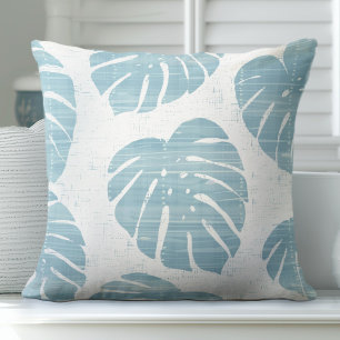 Aqua Blue und White Palm Blätter Throw Kissen