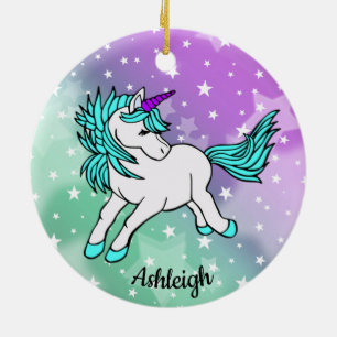 Aqua Blue Unicorn Design Keramik Ornament