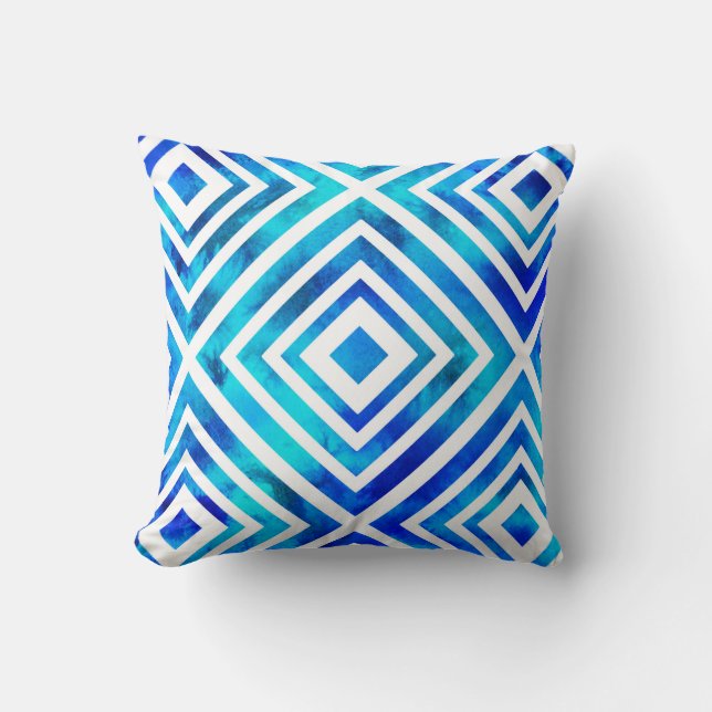 Aqua Blue Wassercolor Geometric Kissen (Vorderseite)