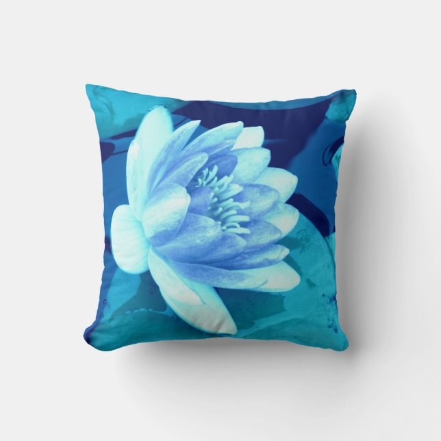 Aqua Blue Wasserlilie Throw Kissen 3 (Vorderseite)