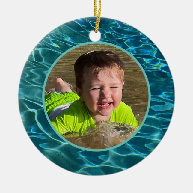 Aqua Blue Water Muster, rippende Ozeanwellen Keramik Ornament (Vorne)