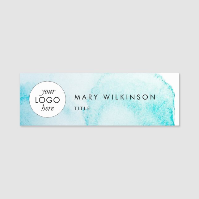 Aqua Blue Watercolor Background Badge (Devant)