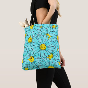 Aqua Blue Watercolor Daisy Pattern Tasche