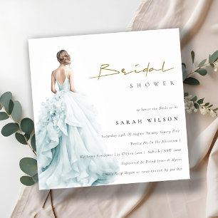 Aqua Blue Watercolor Wedding Gown Brautparty Einladung