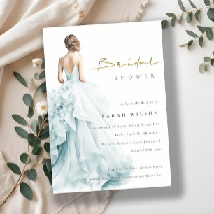 Aqua Blue Watercolor Wedding Gown Brautparty Einladung