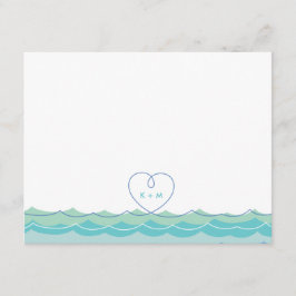 Aqua Blue Waves Loopy Heart Mariage Carte de remer