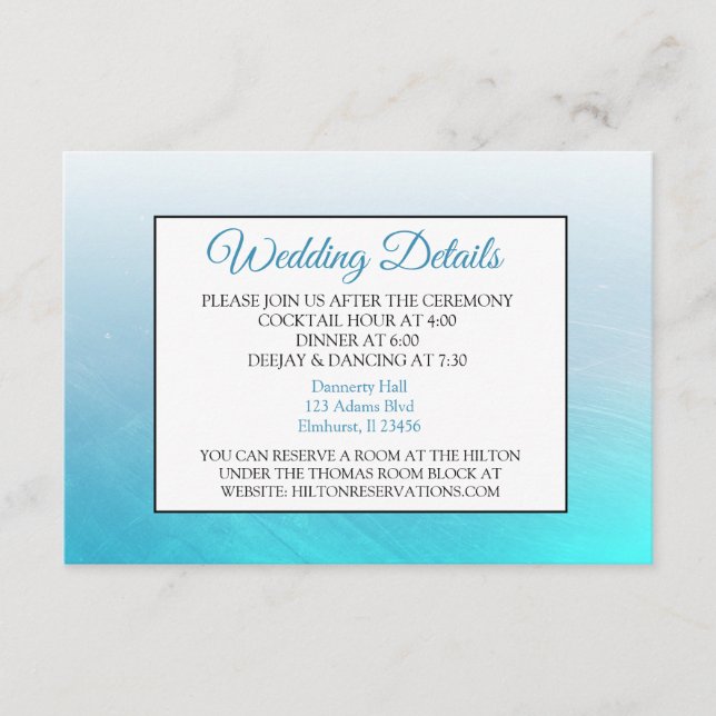 Aqua Blue Wedding Details Card Begleitkarte (Vorderseite)
