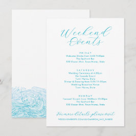 Aqua Blue Weekend Events Ocean Waves Beach Hochzei Begleitkarte