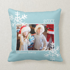 Aqua Blue Weihnachts-Foto gestört Schneeflocken Kissen