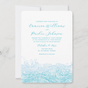 Aqua Blue Wellen Strandhochzeit Einladung