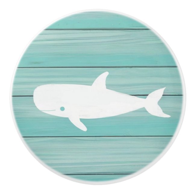 Aqua Blue Whale Imitats Holzklappknopf Keramikknauf (Vorderseite)