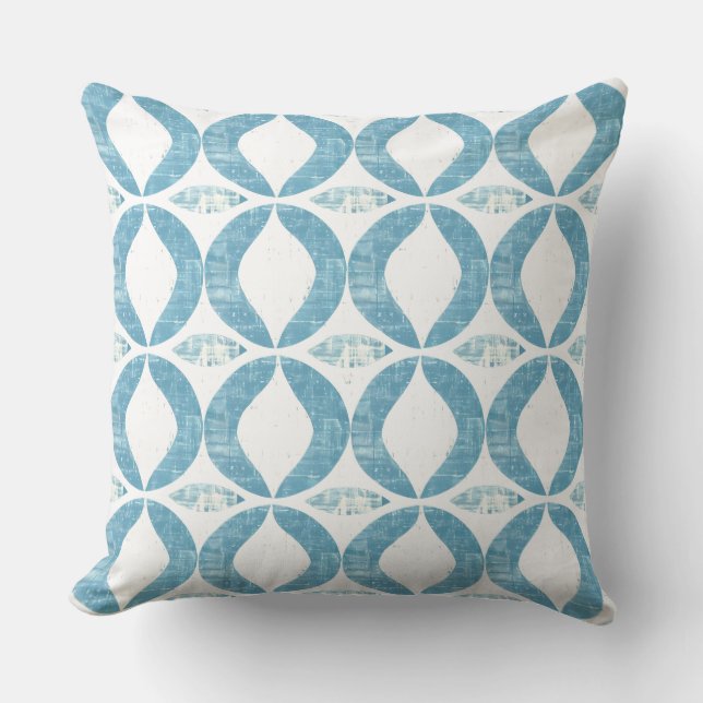 Aqua Blue & White Geometric Throw Kissen (Vorderseite)