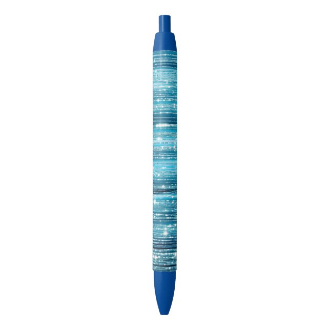 Aqua Blue White Glam Tinsel Stripes Geschenkegel Kugelschreiber (Vorderseite Vertikal)