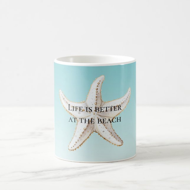 Aqua Blue White Gold Starfish Beach Zitat Kaffeetasse (Mittel)
