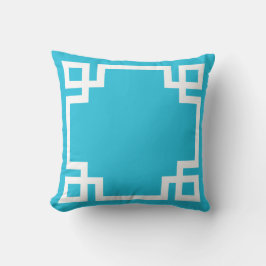 Aqua Blue White griechischer Schlüssel Kissen