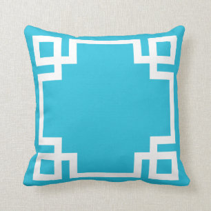 Aqua Blue White griechischer Schlüssel Kissen