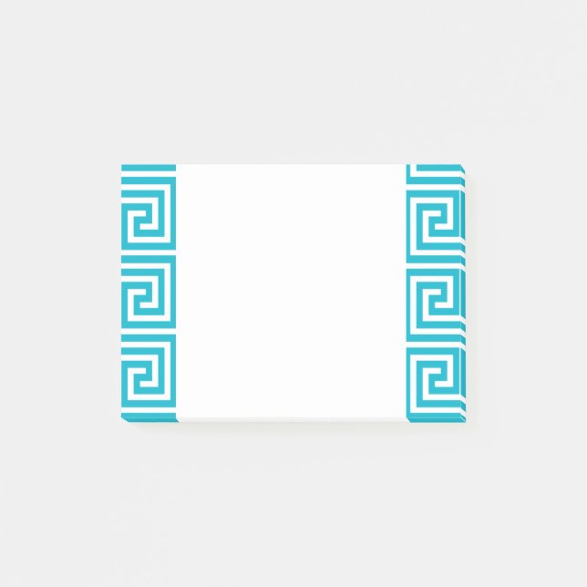 Aqua Blue White Griechisches Schlüsselmuster Post-it Klebezettel (Vorderseite)