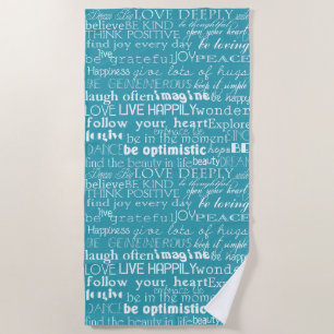 Aqua Blue White Inspirational Words Strandtuch