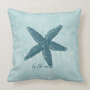 Aqua Blue White Ocean Shore Starfish Kissen