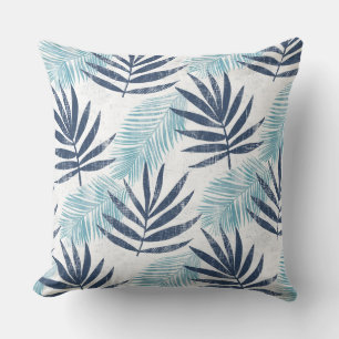 Aqua Blue White Palm Leaf Throw Kissen