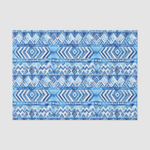 Aqua Blue White Tribal Stripes Birthday Seidenpapier
