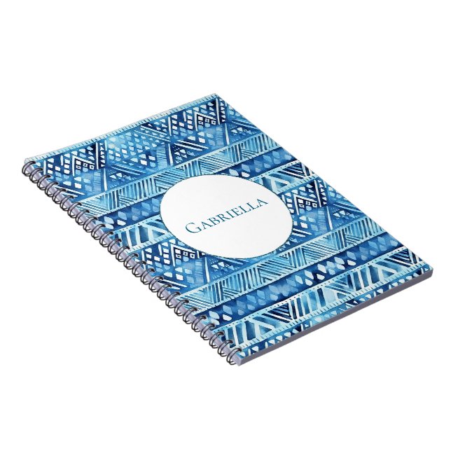 Aqua Blue White Tribal Stripes Dots Notizblock (Rechte Seite)