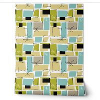 Aqua Blue Yellow Abstrakt Rectangle Mitte Jahrhund