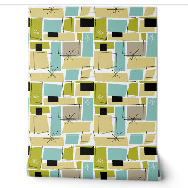 Aqua Blue Yellow Abstrakt Rectangle Mitte Jahrhund Tapete