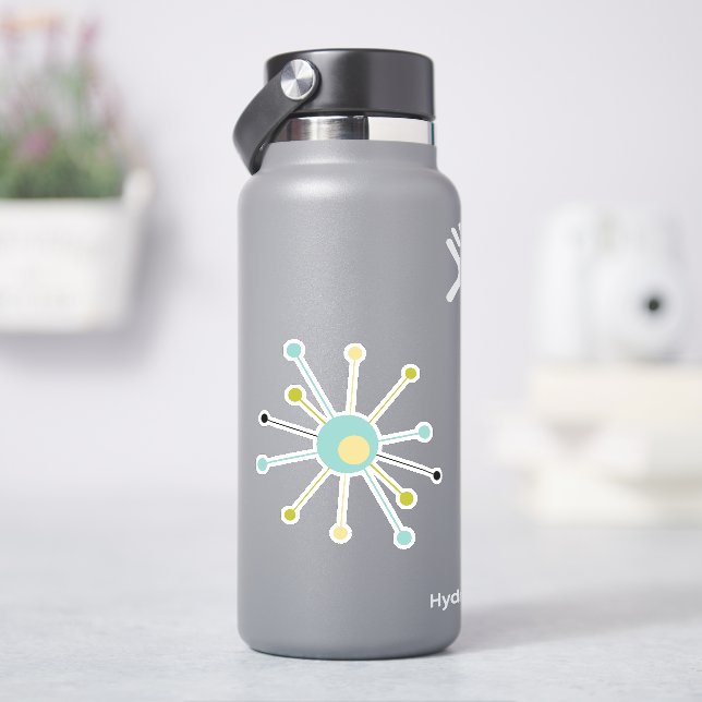 Aqua Blue Yellow Atomic Sternexplosion Mitteljahrh Aufkleber (HydroFlask)