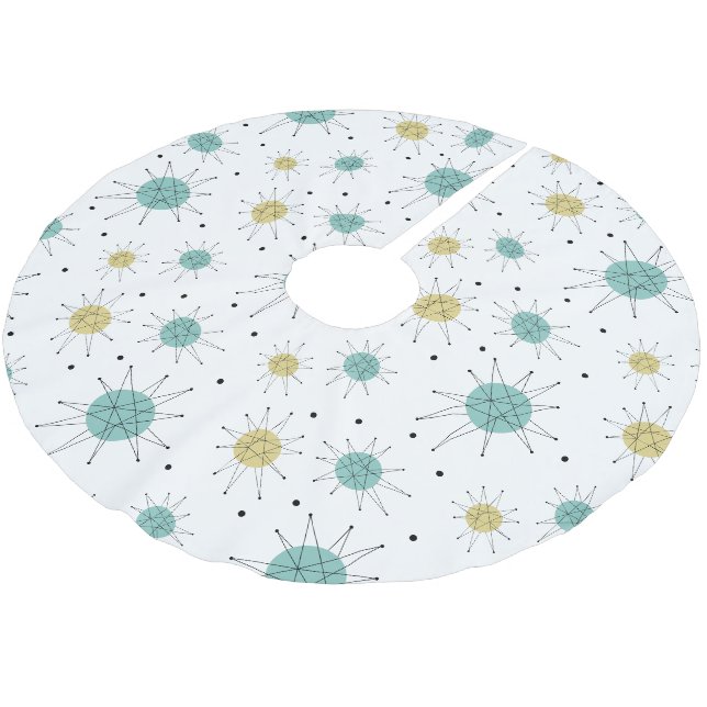 Aqua Blue Yellow Franciscan Sternexplosion Midjahr Polyester Weihnachtsbaumdecke (Schrägansicht)