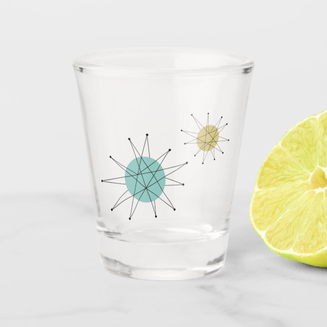 Aqua Blue Yellow Franciscan Sternexplosion Mitte J Schnapsglas (Vorderseite)