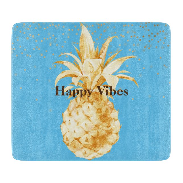 Aqua Blue Yellow Gold Ananas Schneidebrett (Vorderseite)