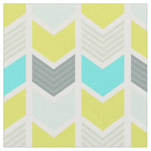 Aqua Blue Yellow Grey Geometric Zickzack Muster Stoff