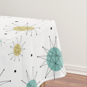 Aqua Blue Yellow Sternexplosion Mitte Jahrhundert  Tischdecke