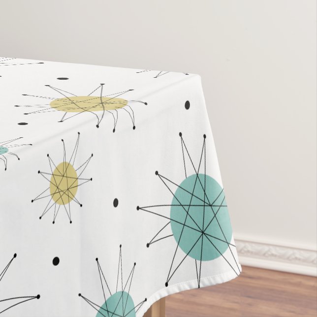 Aqua Blue Yellow Sternexplosion Mitte Jahrhundert  Tischdecke (Beispiel)