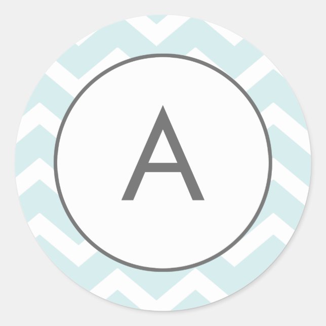 Aqua Blue Zig Zag Zickzack Muster Monogramm Runder Aufkleber (Vorderseite)