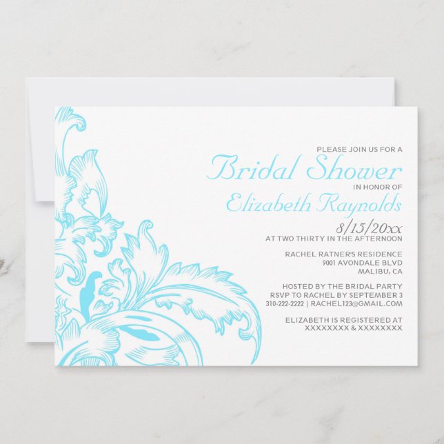 Aqua Blühe Bridal-Dusche Einladungen (Vorderseite)