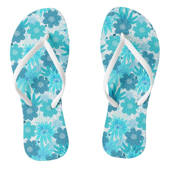 Aqua Blume Muster | Schöne Florals Flip Flops (Fußbett)